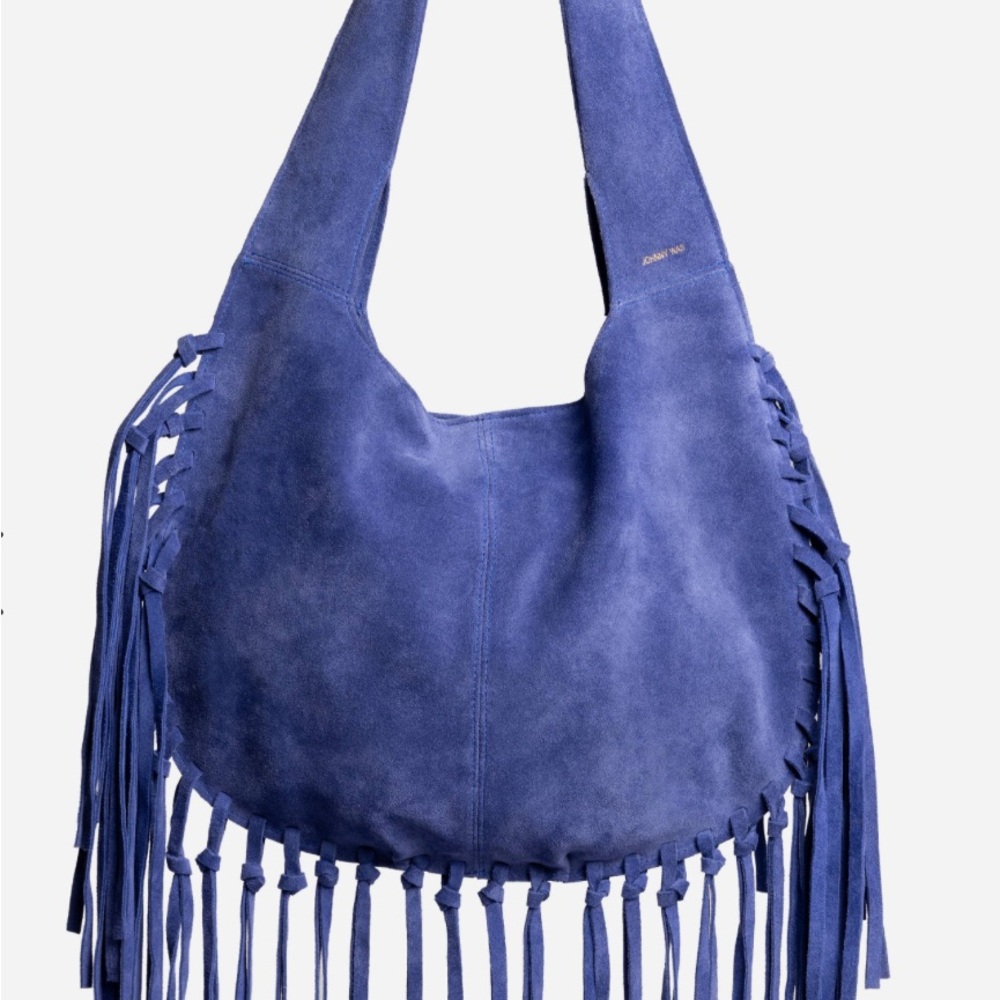 Johnny Was Indigo Suede Hobo Bag with Fringe